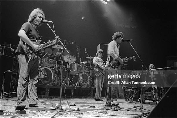 American Rock group the Grateful Dead perform at Madison Square Garden, New York, New York, September 4, 1979. The group, from left, Pete Farndon,...