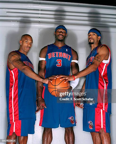 Members of the Detroit Pistons Chauncey Billups, Ben Wallace and Richard Hamilton are photographed for ESPN - The Magazine in 2004. PUBLISHED IMAGE.