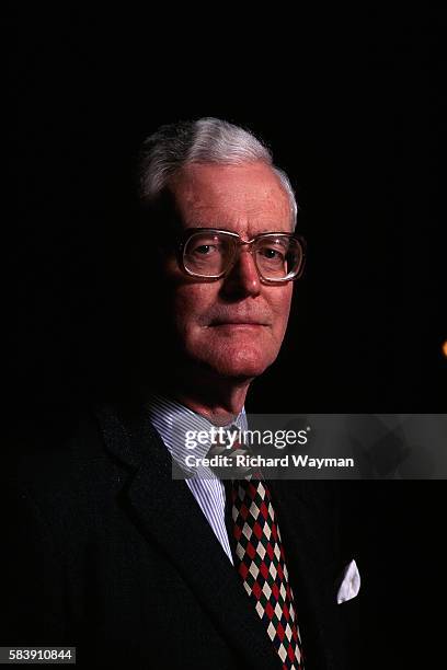 British Foreign Secretary Douglas Hurd is a member of British Prime Minister John Major's cabinet, at the foreign office in London.