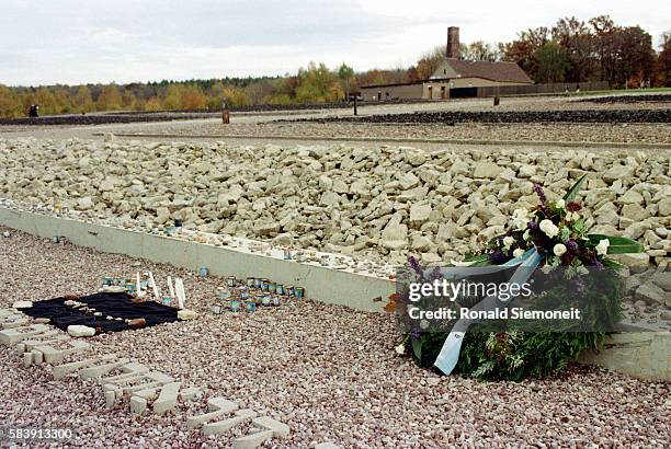 The Buchenwald concentration camp. The spot where the huts were. In the background, a cremation oven