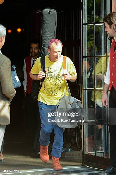 Musician Flea leaves his Noho hotel on July 27, 2016 in New York City.