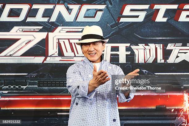 Jackie Chan poses during a press conference and photocall for Bleeding Steel at Sydney Opera House on July 28, 2016 in Sydney, Australia.