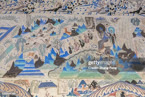 Murals of Mogao cave 285, A.D. 538-539. The Mogao Caves, also known as the Thousand Buddha Grottoes, are the best known of the Chinese Buddhist...