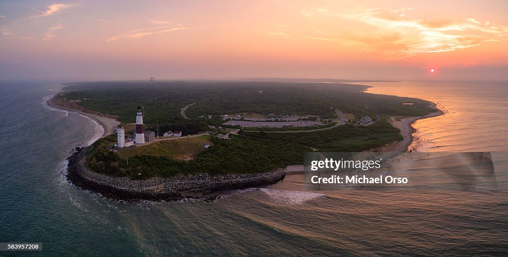 Aerial view of Montauk Point Long Island New York.