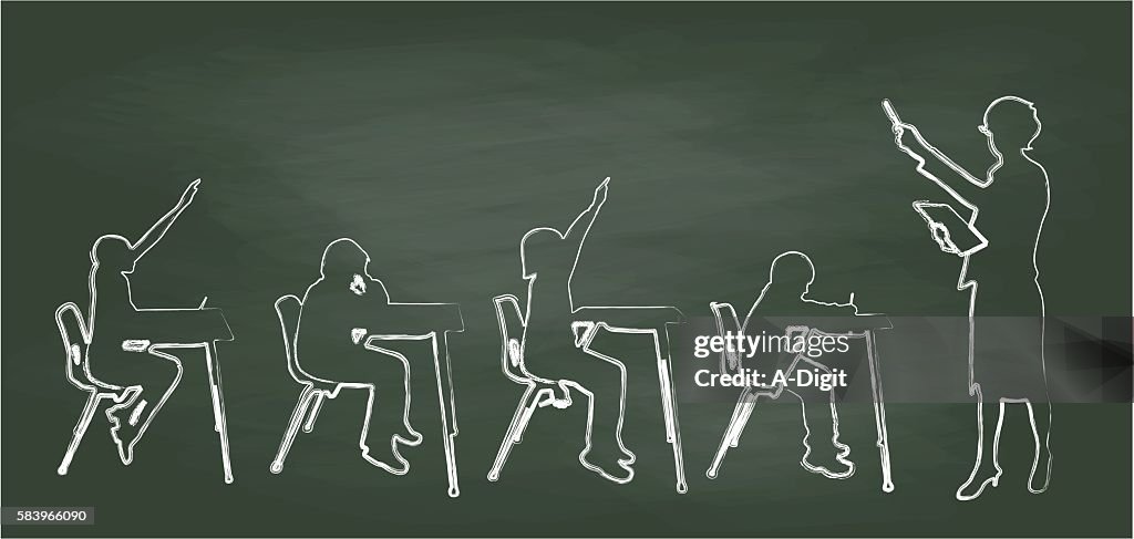 Chalkboard Teacher And Small Classroom
