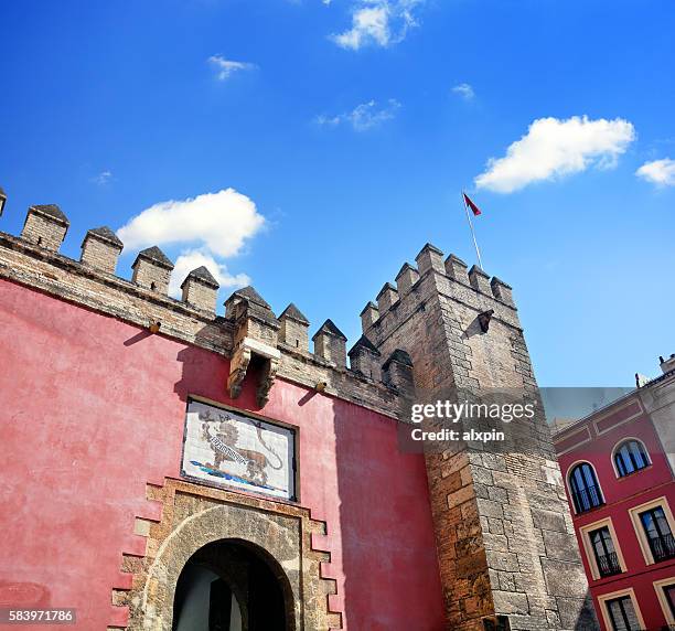 lion gate in seville - seville palace stock pictures, royalty-free photos & images