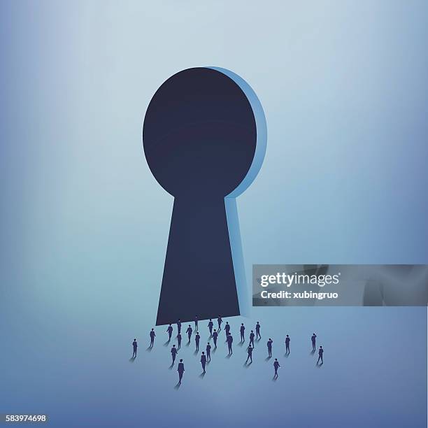 group of business people into the unknown - lock sporting position stock illustrations