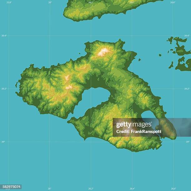 lesbos topographic relief vector map - aegean sea stock illustrations