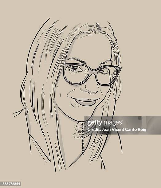 echte junge lächelnde frau mit brille - fotolächeln stock-grafiken, -clipart, -cartoons und -symbole