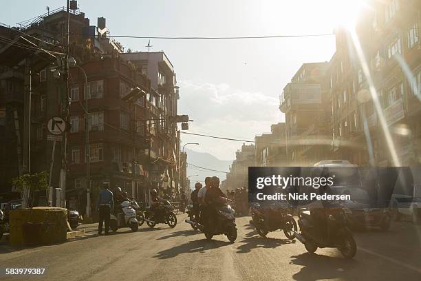 motorbikes in kathmandu, nepal - nepal road stock pictures, royalty-free photos & images