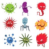 Cartoon viruses characters vector set.