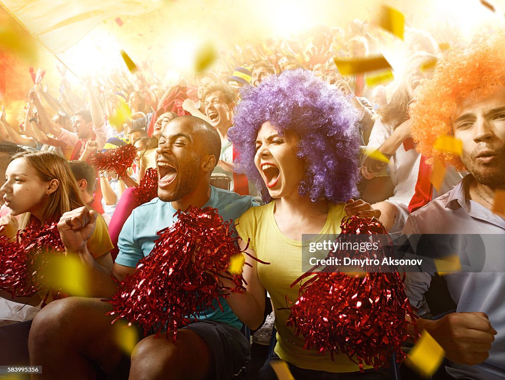 Sport fans: Group of cheering fans