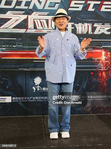 Jackie Chan poses during a press conference and photocall for Bleeding Steel at Sydney Opera House on July 28, 2016 in Sydney, Australia.