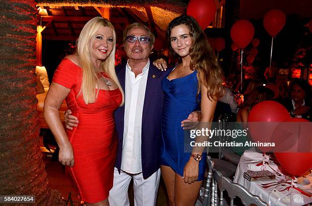 Monika Bacardi, Orlando and Maria Luisa Bacardi attend the Monika Bacardi Summer Dinner on July 27, 2016 in Saint-Tropez, France.