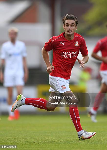 John Goddard of Swindon in action during the Pre Season friendly between Swindon Town and Swansea City at County Ground on July 27, 2016 in Swindon,...