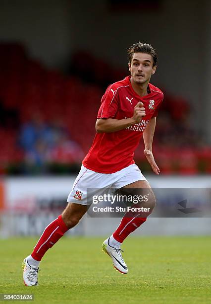 John Goddard of Swindon in action during the Pre Season friendly between Swindon Town and Swansea City at County Ground on July 27, 2016 in Swindon,...