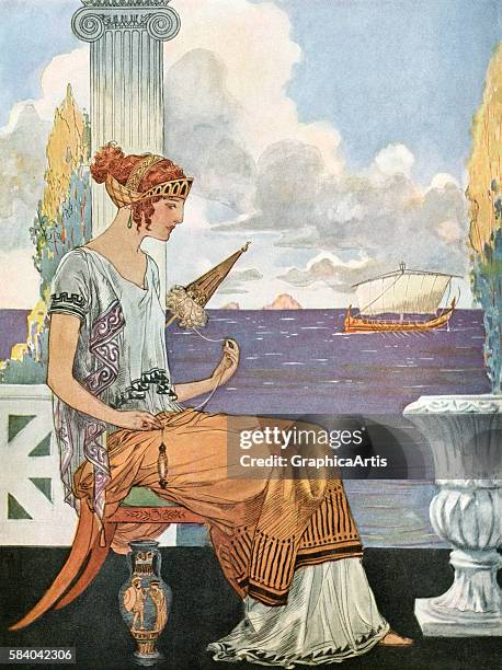 Illustration of the myth of Ariadne's Thread from Greek Mythology, 1929. Screen print.