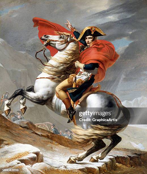 Napoleon Crossing the Alps , 1802. The full French title of the painting is Bonaparte franchissant le Grand Saint-Bernard, 20 mai 1800, and in...