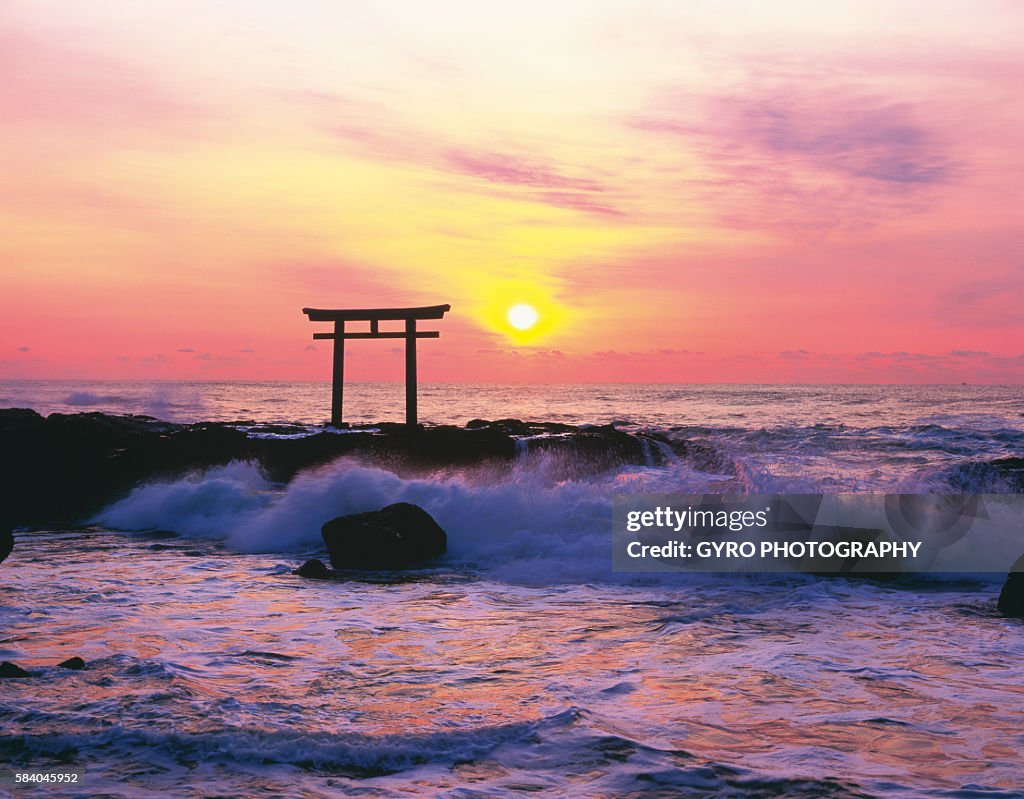Sun rising over the sea, Oarai, Ibaraki Prefecture, Japan