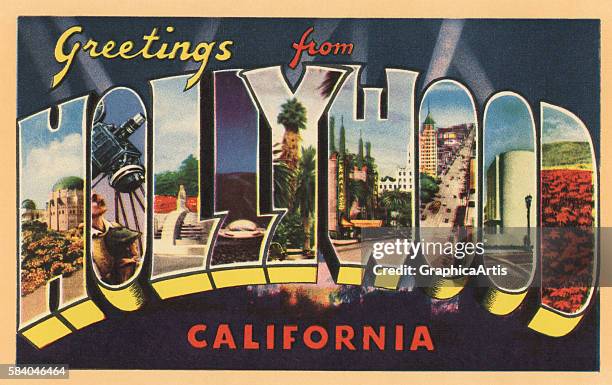 Postcard from Hollywood, California, 1946. Screen print.