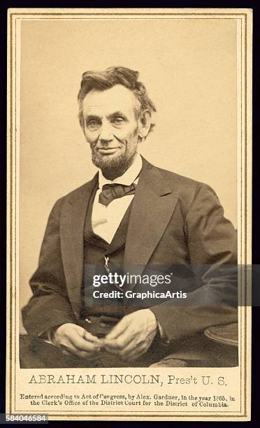 Portrait of Abraham Lincoln taken February 5 1865. Taken by Gardner ten weeks before the President was assassinated. Albumen print carte de visite.