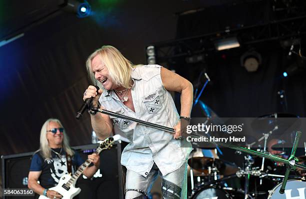 Mick Box and Bernie Shaw of Uriah Heep perform at Ramblin Man Fair at Mote Park on July 23, 2016 in Maidstone, England.
