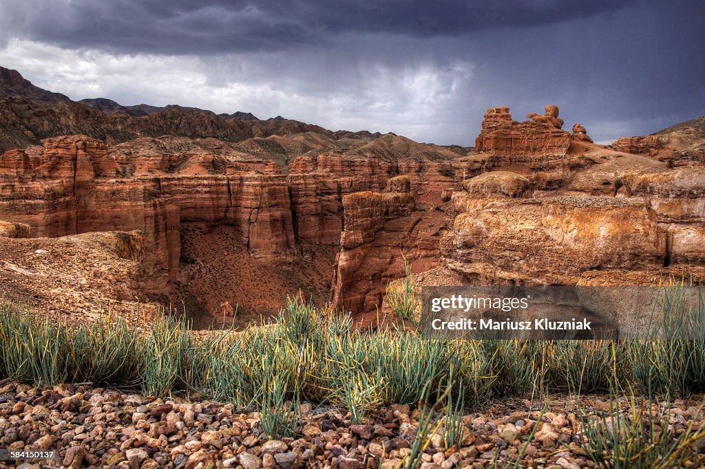 Beautiful Charyn Canyon and stormy weather