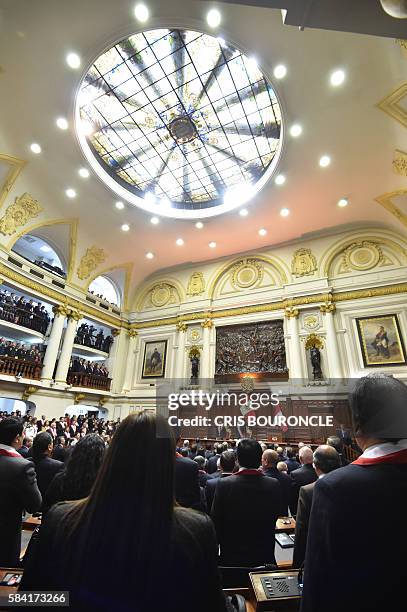 Pedro Pablo Kuczynski gives a speech after sworning in as Perus President, at the National Congress building in Lima on July 2016. Kuczynski, who...