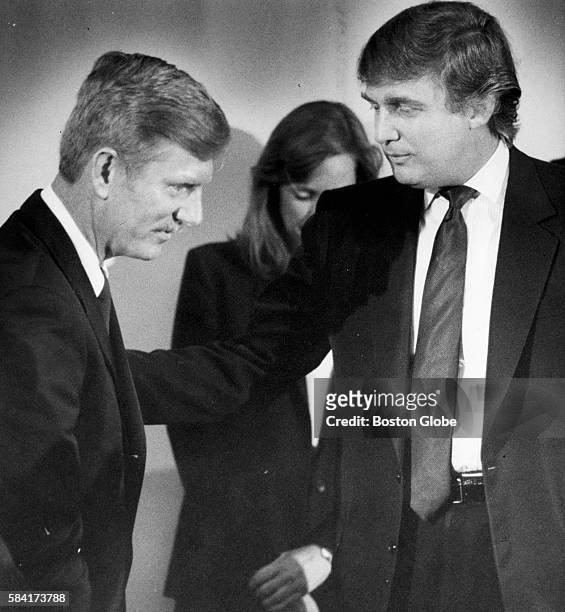Shuttle owner Donald Trump, right, and Captain Robert I. Smith, the pilot of the plane, in Boston, Aug. 10, 1989. Smith piloted a Trump Shuttle...