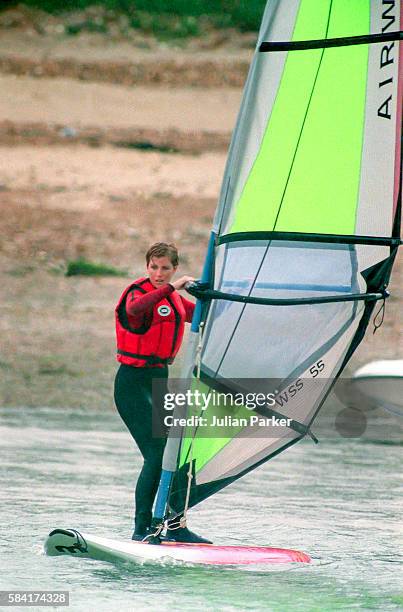 Sophie Rhys-Jones windsurfing in Cowes, Isle of Wight. On July 1, 1994 in Cowes,England.