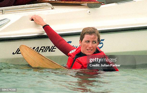 Sophie Rhys-Jones waterskiing in Cowes, Isle of Wight , on July 1, 1994 in Cowes,England.
