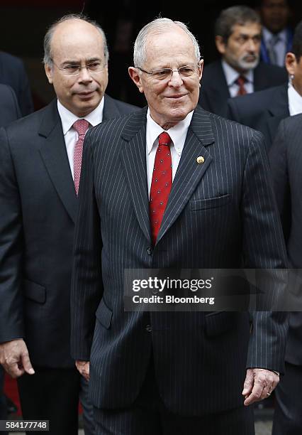 Pedro Pablo Kuczynski, president of Peru, walks to his vehicle on his way to being sworn in, in Lima, Peru, on Thursday, July 28, 2016. The...