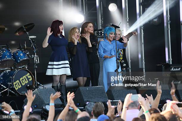 Abby Travis, Charlotte Caffey, Belinda Carlisle, Jane Wiedlin and Gina Schock of The Go-Go's are seen on July 27, 2016 in Los Angeles, California.
