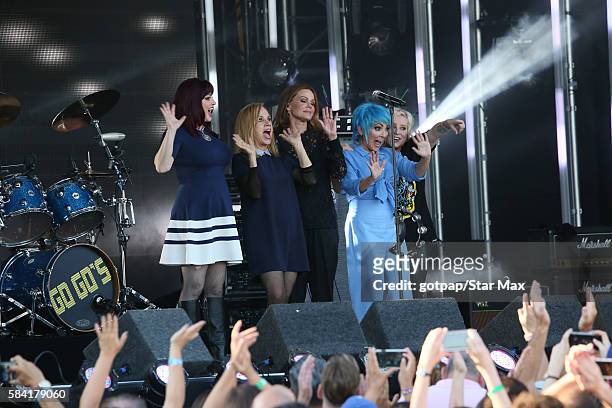 Abby Travis, Charlotte Caffey, Belinda Carlisle, Jane Wiedlin and Gina Schock of The Go-Go's are seen on July 27, 2016 in Los Angeles, California.