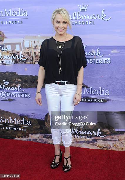 Actress Josie Bissett arrives at the Hallmark Channel and Hallmark Movies and Mysteries Summer 2016 TCA Press Tour Event on July 27, 2016 in Beverly...