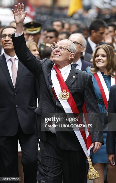 Peru´s President Pedro Pablo Kuczynski walks to the Government Palace after his swearing-in ceremony held at the Congress in Lima on July 28, 2016....