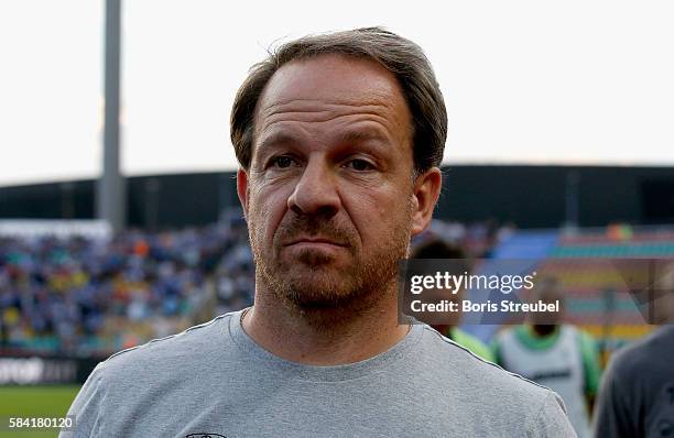 Head coach Alexander Zorniger of Brondby IF looks on prior to the UEFA Europa League third qualifying round first leg match between Hertha BSC Berlin...