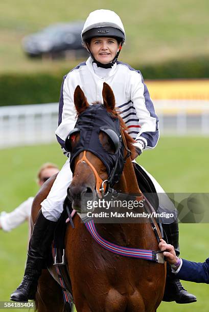 Charlotte Hogg, Chief Operating Officer of the Bank of England, takes part in the Magnolia Cup charity race on Ladies Day of the Qatar Goodwood...