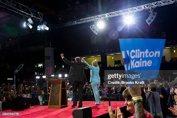 Democratic presidential candidate former Secretary of State Hillary Clinton appears with her running mate Sen. Tim Kaine for the first time after...