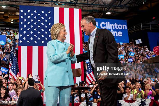 Democratic presidential candidate former Secretary of State Hillary Clinton appears with her running mate Sen. Tim Kaine for the first time after...