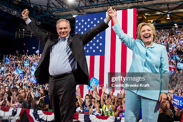 Democratic presidential candidate former Secretary of State Hillary Clinton appears with her running mate Sen. Tim Kaine for the first time after...