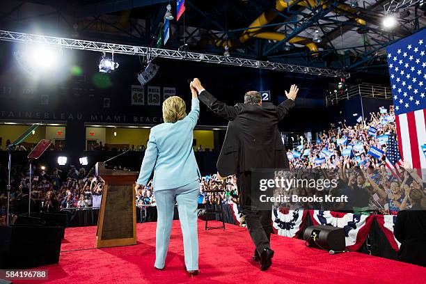 Democratic presidential candidate former Secretary of State Hillary Clinton appears with her running mate Sen. Tim Kaine for the first time after...