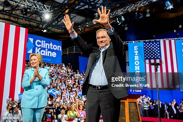 Democratic presidential candidate former Secretary of State Hillary Clinton appears with her running mate Virginia Sen. Tim Kaine for the first time...