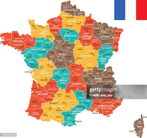 ilustraciones, imágenes clip art, dibujos animados e iconos de stock de mapa de colores de francia - midi pyrénées