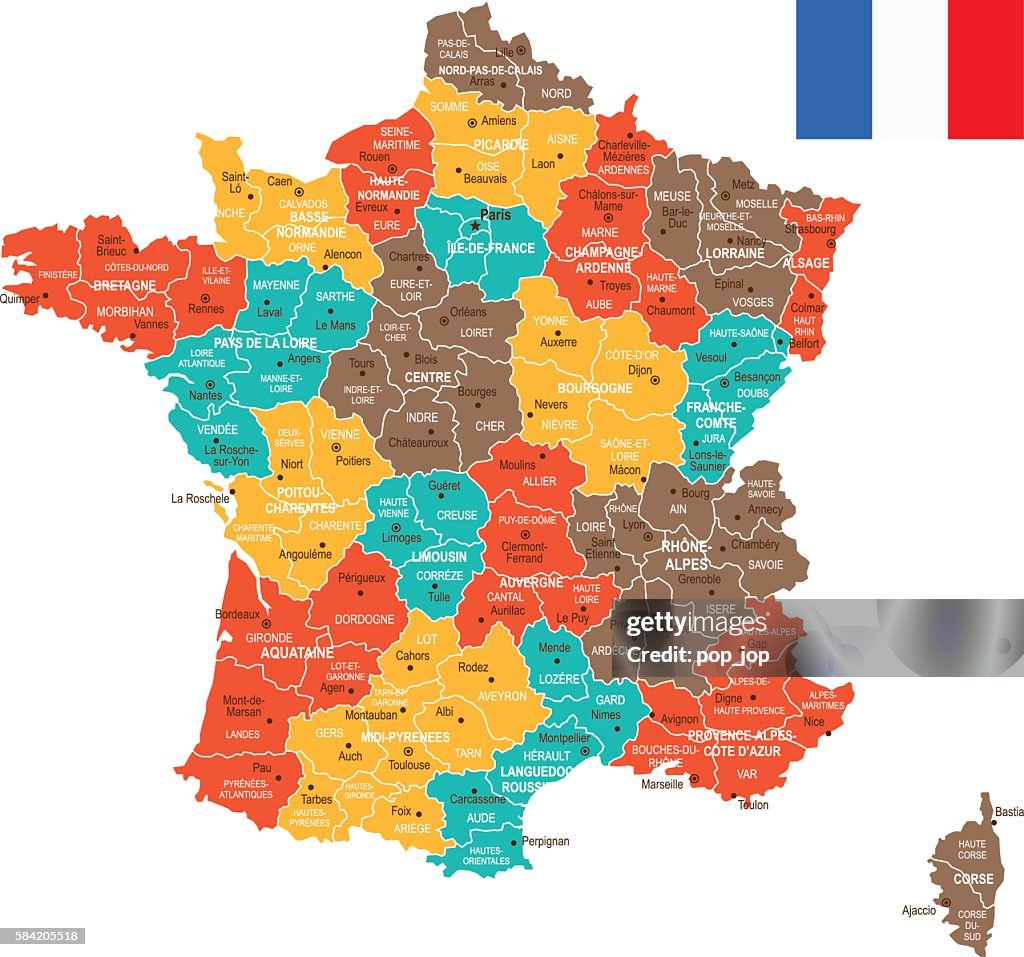 Carte de la France colorée