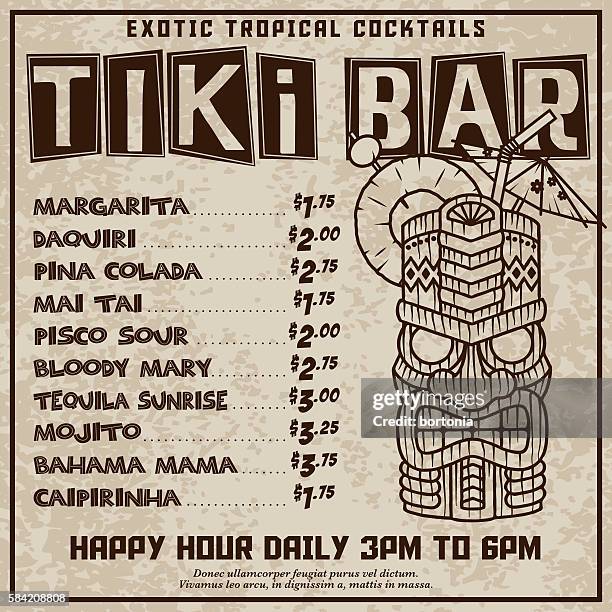 funky retro tiki bar advertisement - mojito stock illustrations