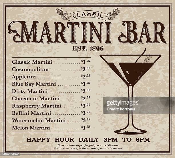 vintage victorian style classic martini bar advertisement - victorian font stock illustrations