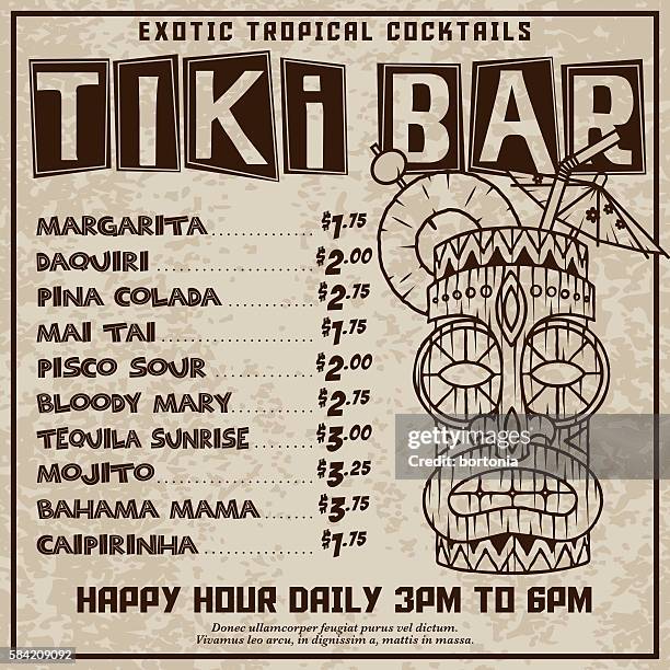 funky retro tiki bar advertisement - caipirinha stock illustrations