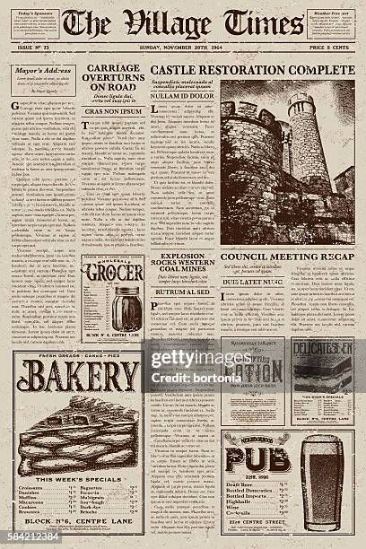 vintage viktorianischen stil zeitung design vorlage - news 2016 stock-grafiken, -clipart, -cartoons und -symbole