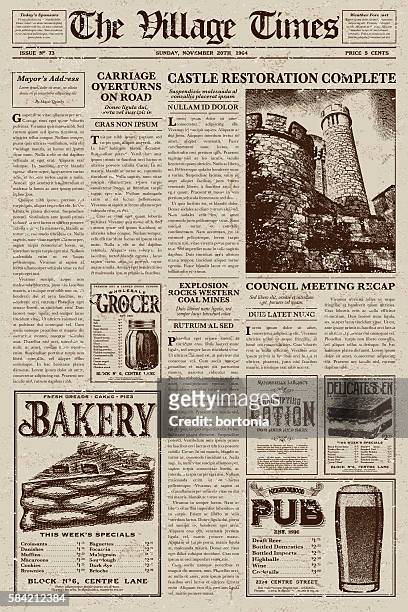 bildbanksillustrationer, clip art samt tecknat material och ikoner med vintage victorian style newspaper design template - tidning
